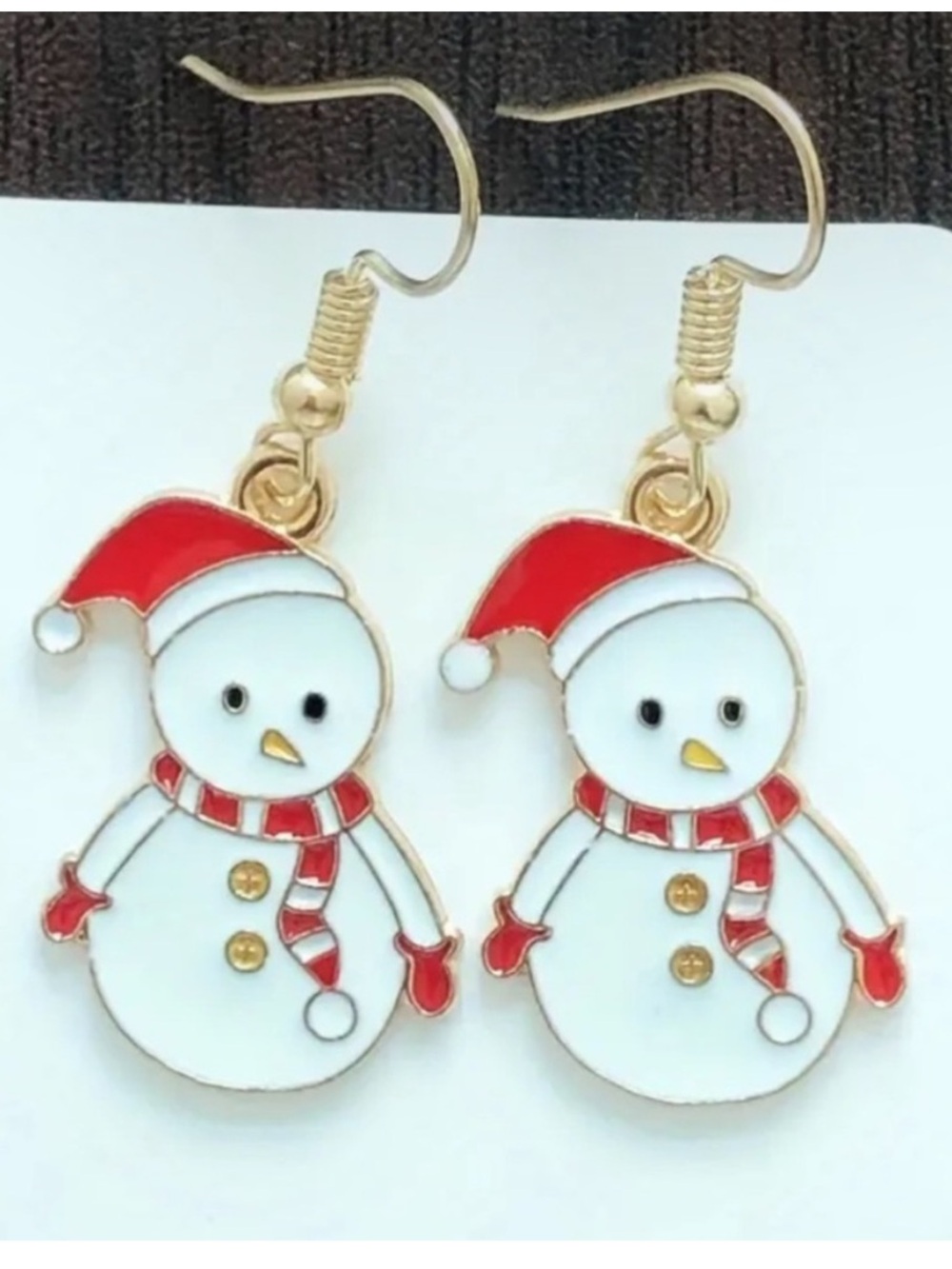 Festive Snowman Dangle Earrings - Red & White